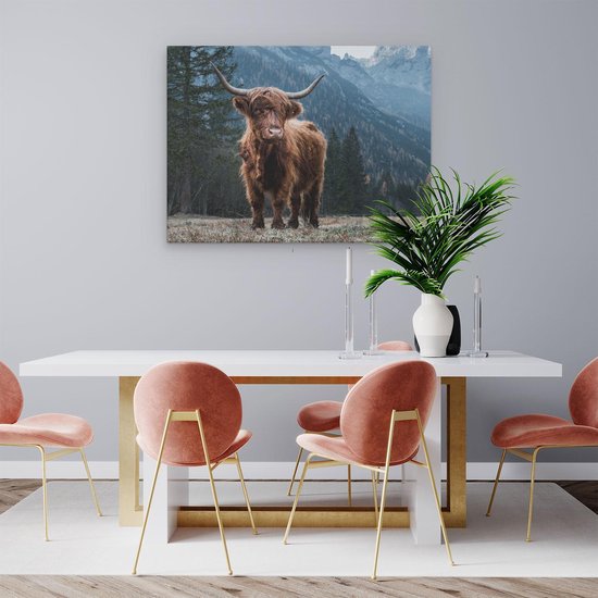 Artaza - Peinture sur toile - Vache Highlander écossaise dans les Montagnes - 80x60 - Photo sur toile - Impression sur toile
