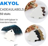 Akyol - 50x Cadeaulabels kraftpapier/karton Kerstboom Wit - 6cm x 6 cm - Label kerstboom wit - Cadeau tags/etiketten - Cadeau versieringen/decoratie - Inclusief touw