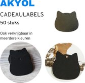 Akyol - 50x Cadeaulabels kraftpapier/karton Kat Zwart - 6 cm x 6 cm - Label Kat Zwart - Cadeau tags/etiketten - Cadeau versieringen/decoratie - Inclusief touw