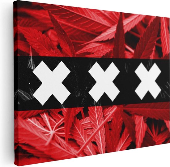Artaza Canvas Schilderij Amsterdamse Vlag Met Cannabis Achtergrond - 80x60 - Foto Op Canvas - Canvas Print
