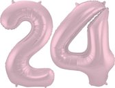 De Ballonnenkoning - Folieballon Cijfer 24 Pastel Roze Metallic Mat - 86 cm