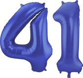 De Ballonnenkoning - Folieballon Cijfer 41 Blauw Metallic Mat - 86 cm