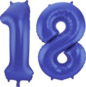 De Ballonnenkoning - Folieballon Cijfer 18 Blauw Metallic Mat - 86 cm