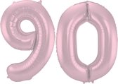De Ballonnenkoning - Folieballon Cijfer 90 Pastel Roze Metallic Mat - 86 cm