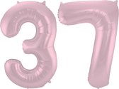 De Ballonnenkoning - Folieballon Cijfer 37 Pastel Roze Metallic Mat - 86 cm