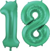 De Ballonnenkoning - Folieballon Cijfer 18 Groen Metallic Mat - 86 cm