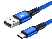 USB-C Data- en Laadkabel - 2.4A Snellader Kabel - Fast en Quick Charge Oplaadkabel - Type C Naar USB-A - Oplaadsnoer Telefoon - Laptop - Gevlochten Nylon – Blauw – 1 Meter - Wilsem ®
