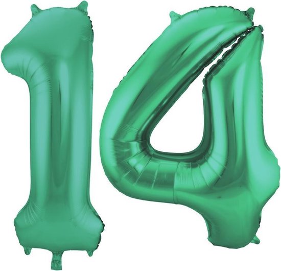 Folieballon Cijfer 14 Groen Metallic Mat - 86 cm
