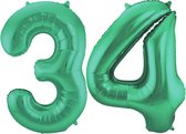 De Ballonnenkoning - Folieballon Cijfer 34 Groen Metallic Mat - 86 cm