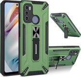 Voor Motorola Moto G60 War-god Armor TPU + PC Schokbestendige magnetische beschermhoes met opvouwbare houder (donkergroen)