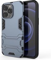 PC + TPU schokbestendige beschermhoes met onzichtbare houder voor iPhone 13 Pro (marineblauw)