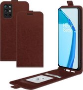 Voor OnePlus 9R R64 Textuur Enkele Verticale Flip Lederen Beschermhoes met Kaartsleuven & Fotolijst (Bruin)