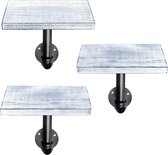 Navaris wandplank - Set van 3 - Rechthoekige wandplanken van hout - Met industriële metalen pijp - Planken voor aan de muur - 20 x 15 x 2 cm - Wit
