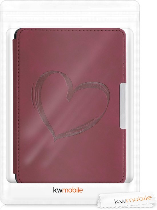 kwmobile e-reader hoesje geschikt voor Amazon Kindle Paperwhite (2012-2017) hoes - Ereader flip case met standaard - Kunstleren e reader cover - Brushed Hart design in donkerrood — afbeelding 5