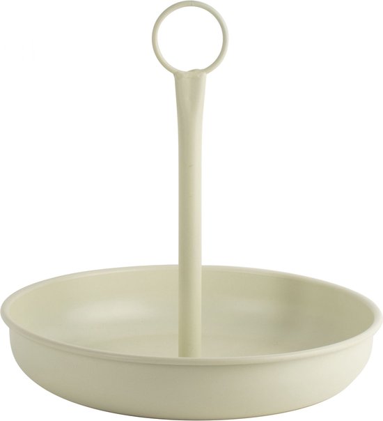 Crèmekleurige serveerschaal met een ringhandvat.