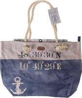 Antonio - strandtas met rits - blauw / beige - coördinaten - 38 x 52 x 13cm- zand en spatwater dicht - polyester - beach - zomer