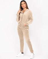 Premium Dames Trainingspak / Tracksuit / Joggingspak | Sport kleding | Beige-Wit - S