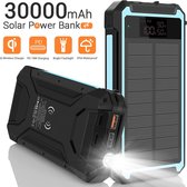 OHOME® Solar Powerbank 30000mAh - Zonneenergie - Outdoor -  2x USB - USB C - Micro USB - Wireless charge - Iphone en Samsung en Apple  - Snellaadfunctie - Zwart