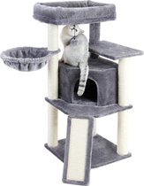 Grote Krabpaal voor Katten - Kattenboom - Speelhuis Voor Katten - Klimboom van Hout en Sisal Touw - Met Kattenspeelgoed/Kattenmand - 4 verdiepingen - Grijs 106cm