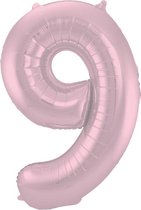 Folat - Folieballon Cijfer 9 Pastel Roze Metallic Mat - 86 cm