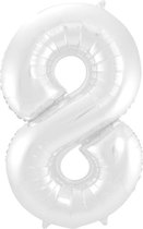 Folat - Folieballon Cijfer 8 Wit Metallic Mat - 86 cm