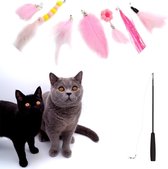 Make Me Purr Kattenhengel met 7 Hangers (Roze) - Speelgoed Hengel voor Katten - Kat Speelhengel met Veren - Kitten Kattenplager met Veer - Kattenspeelgoed - Kattenspeeltjes