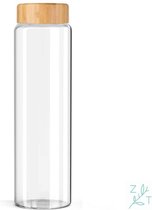 ZijTak - Originele drinkfles - Glas - Bamboe deksel - Fles - Waterfles - Transparant - 1 liter