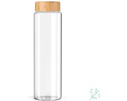 ZijTak - Originele drinkfles - Glas - Bamboe deksel - Fles - Waterfles - Transparant - 1 liter