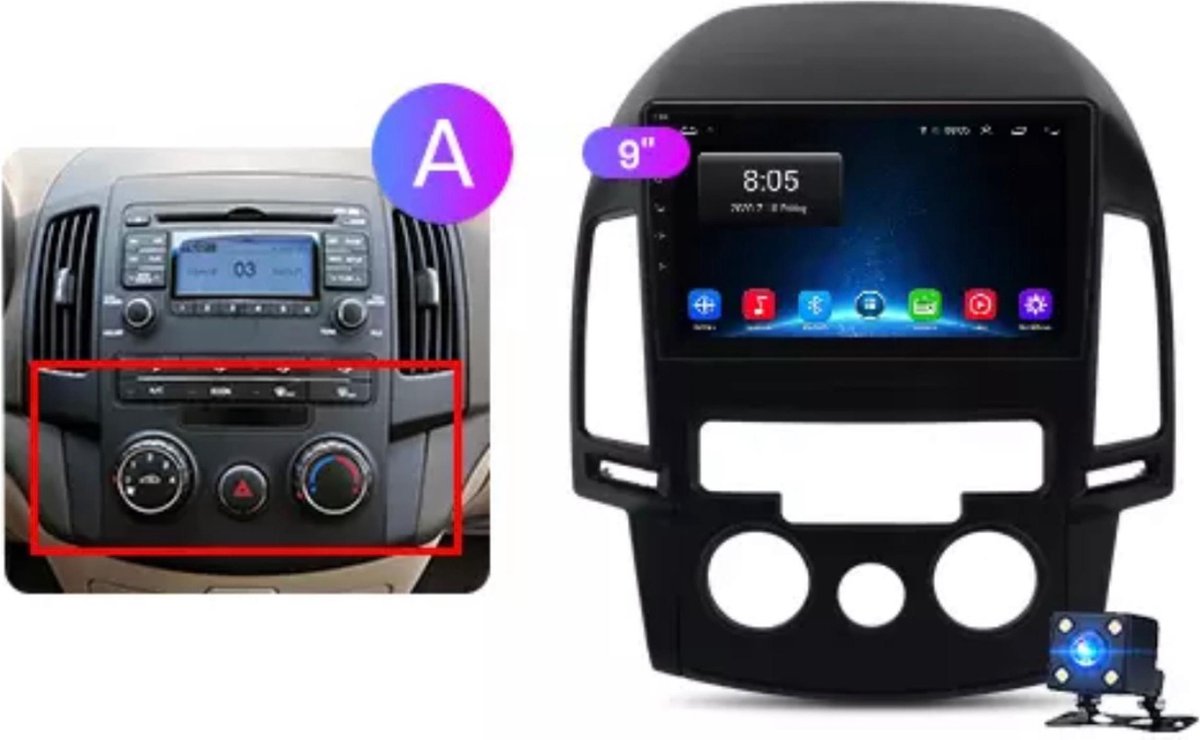 Android navigatie en multimediasysteem geschikt voor Hyundai I30 Bluetooth USB WiFi 1+16GB