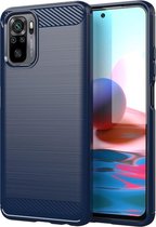 Xiaomi Redmi Note 10 / Note 10S Hoesje - MobyDefend TPU Gelcase - Geborsteld Metaal + Carbonlook - Navy Blauw - GSM Hoesje - Telefoonhoesje Geschikt Voor: Xiaomi Redmi Note 10 / Xi