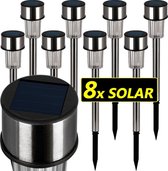 Deuba LED Solarlampen Set van 8 - RVS - Tuinverlichting - Prikspots- 31cm