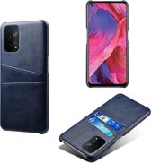 Oppo A74 5G hoesje, MobyDefend Lederen Backcover Met Vakjes Voor Pasjes, Blauw | GSM Hoesje / Telefoonhoesje Geschikt Voor: Oppo A74 5G