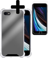 Hoes voor iPhone 8 Hoesje Spiegel Shock Met Screenprotector - Hoes voor iPhone 8 Spiegel Hoesje Mirror Case - Hoes voor iPhone 8 Hoes Spiegel Met Screenprotector - Zwart