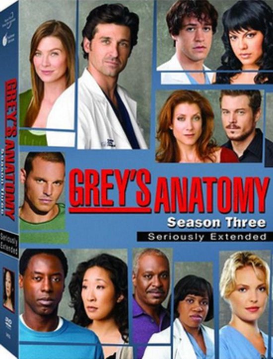 DVD-hoes van Grey's Anatomy - Seizoen 3 met hoofdrolspelers.