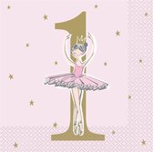 Ballerina Pink & Gold 1st Verjaardag Servetten 16st