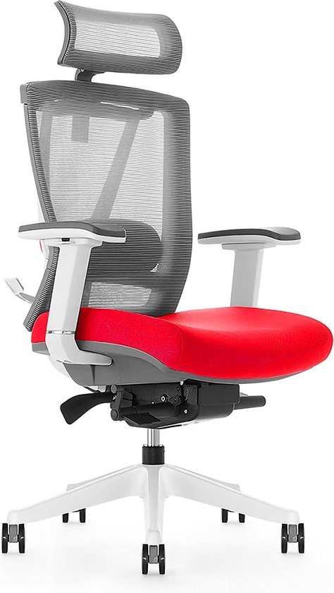 Kangaro K-850130 Luxe Bureaustoel Netstof Multiverstelbaar met Hoofdsteun Grijs/Rood