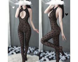 Sexy open Bodystocking, Erotische Body Panty, Sexy Catsuit met Open Kruisje.Ook voor  Cadeau.