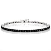Diamanten tennis armband dames,  bezet met zwarte diamanten - 14 karaat witgoud, 18 cm