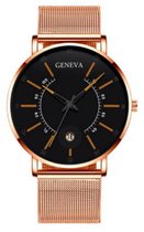 Hidzo Horloge Geneva - Met Datumaanduiding - ø 40 mm - Rose-Goud/Oranje - Staal