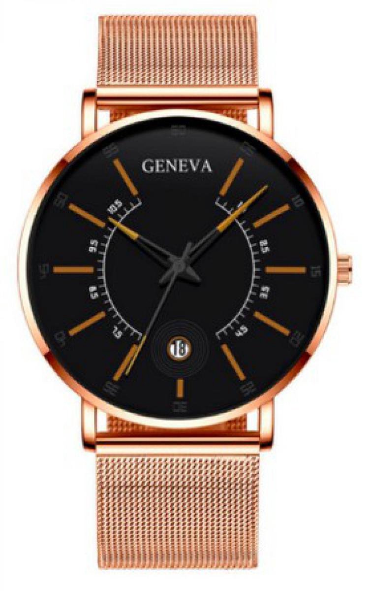Hidzo Horloge Geneva - Met Datumaanduiding - Ø 40 mm - Rose-Goud-Oranje - Staal