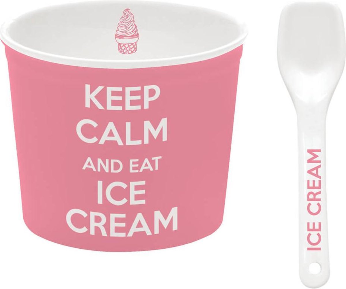 Easy Life Design - Ijsbeker met lepel - Roze - 'Keep Calm and Eat Icecream'