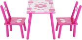 Botter® Kindertafel - Inclusief 2 Kinderstoelen - Ideaal Voor Schilderen Spelen Studeren - Bloemen Patroon - Roze Kleur - Speelkamer Set - Kinderkamer Meubilair - Hoogte 24 CM