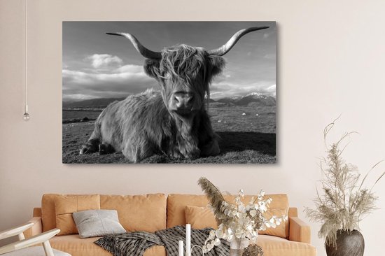 Peinture sur toile Highlander écossais - noir et blanc - 150x100 cm - Décoration murale