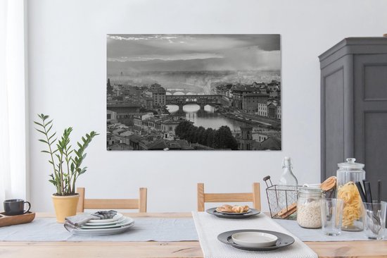 Toile Peinture Italie - Zwart - Wit - Pont - 120x80 cm - Décoration murale