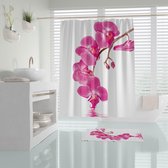 Zethome Orchid - Douchegordijn en Badkamermat Set - Badkamermat - Douchegordijn - Polyester - Wit en Roze
