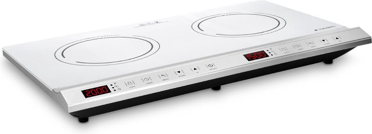 Navaris dubbele inductiekookplaat 3500 W - 2 kookzones met timer en automatisch panherkenning - 2 pits inductie kookplaat - Met touch display - Zwart - BCC.nl