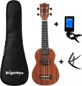 BrightWise® Ukelele 21 inch Incl. hoes, stemapparaat & capo - Muziekinstrument - Gypsy gitaar - Kindergitaar - Gitaar voor volwassenen - Ukulele - Mahonie hout