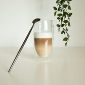 Vastelli Longo - Lange lepels voor bij Latte Macchiato Glazen of bij Cappuccino Glazen - Lange Koffie- en Dessertlepels in matte kleur zwart - Ook te gebruiken als Sorbetlepels - Bestekset Zwart Latte Lepels - Set van 4