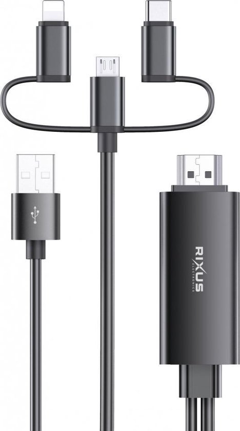 Rixus - 3 in 1 USB naar HDMI kabel - Lightning - Usb-C - micro-USB - 1080p  | bol.com
