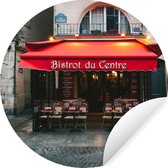 WallCircle - Muurstickers - Behangcirkel - Frankrijk - Parijs - Café - 100x100 cm - Muurcirkel - Zelfklevend - Ronde Behangsticker XXL